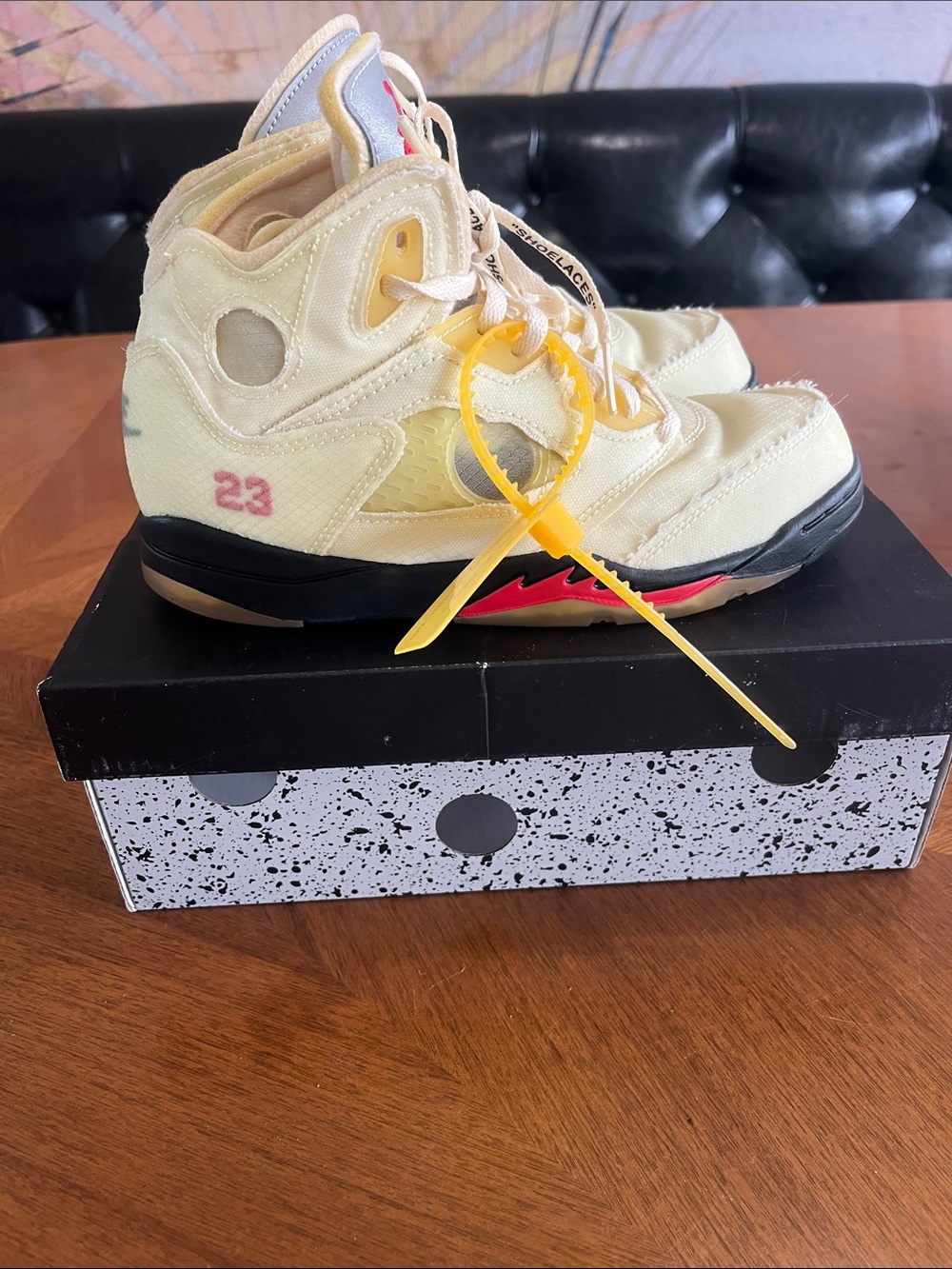 OFF-WHITE JORDAN 5 RETRO SP (PS) Sail kids youth 3 3Y Yellow Shoes Sneakers NWT